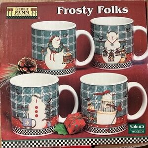 New Debbie Mumm “FROSTY FOLKS” Snowman Set of 4 Christmas Holiday Coffee Cocoa